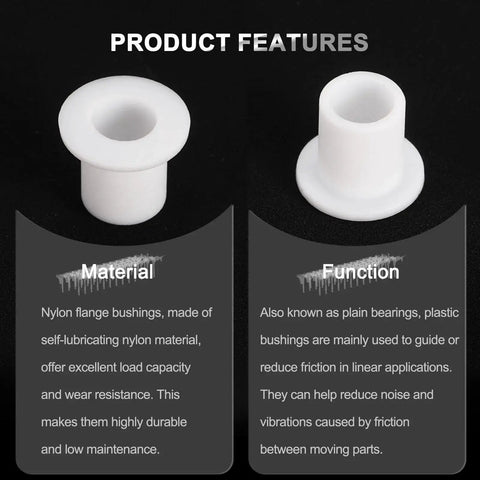 Nylon flange bushings showcasing material and function for 12 Pieces Silicone Flanged Sleeve Bearings White ID 6mm OD 8mm Length 10mm Flange Diameter 12mm Self Lubricating Bushings
