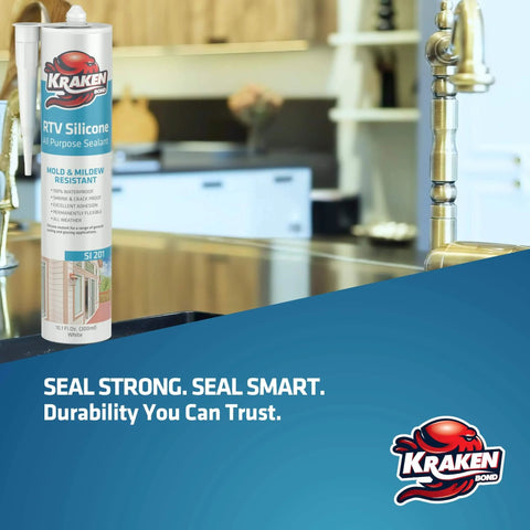 White Silicone Sealant Caulk For Kitchen And Bath, Waterproof RTV Silicone Caulk For All Purpose Indoor Outdoor Use, tubes in kitchen setting