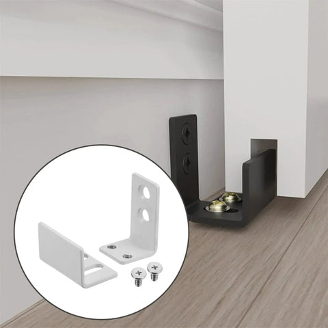 Sliding Barn Door Floor Guide Wall Mounted Adjustable 25mm To 37mm U Bracket With Flush Flat Bottom White Finish For Smooth Door Guidance Carbon Steel Construction Includes Screws And Expansion Tubes.