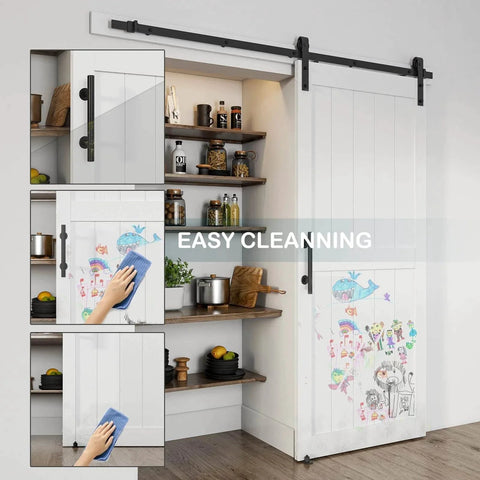 36''x84'' Sliding Barn Door with 6.6 Ft Barn Door Hardware Kit& Handle& Floor Guides,Pre-Drilled Holes Easy Assembly shown installed with shelves