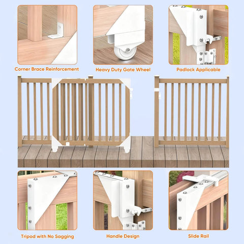 Illustration of White Sliding Gate Hardware Kit heavy duty rolling gate system for wooden fences with anti sag design and nylon wheels