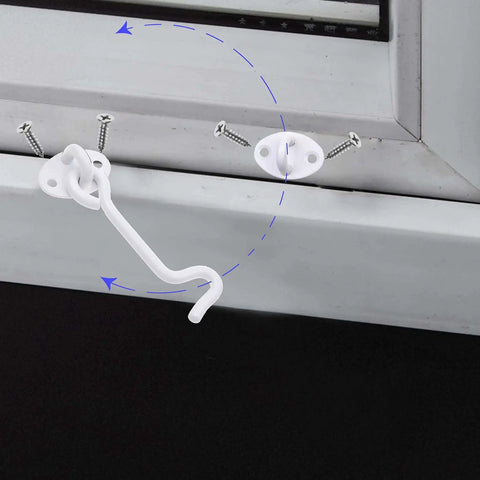 Built Tough 4 Inch Heavy Duty Hook And Eye Latch For Barn Doors And More, Powder Coated Stainless Steel Security Latch, white, installed view