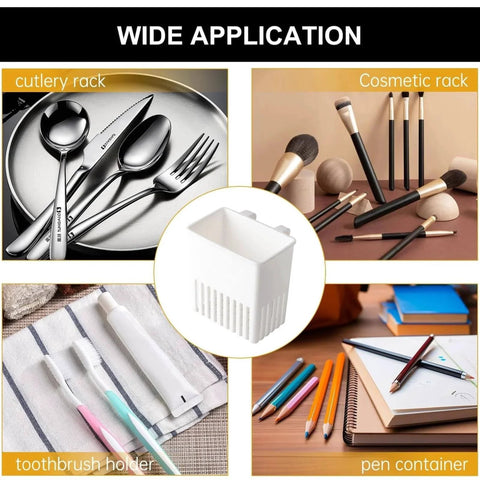 Wide application of white utensil drying holder as cutlery rack, cosmetic rack, toothbrush holder, and pen container
