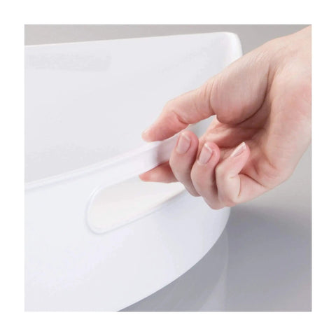 Hand holding the handle of Quarter Wedge Lazy Susan Turntable Organizer With Handle In White Made From Recycled Plastic For Pantry Kitchen Cabinet