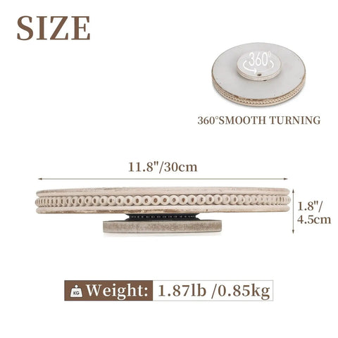 Round White Beaded Wood Lazy Susan Turntable For Kitchen Counter And Tabletop Decor 12 Inch side view and dimensions