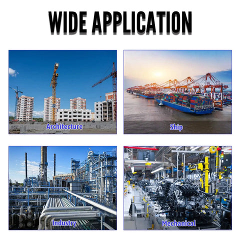 Wide application of products in architecture, shipping, industry, and mechanical settings, showcasing diverse uses.