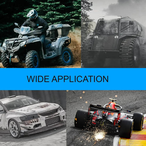 ATV, tank, rally car, and race car illustrating wide applications of 3/4 Threaded Bushing Kit for 4 Link Suspension