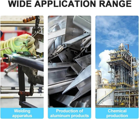 Wide application range showing welding apparatus, production of aluminum products, and chemical production using 50 Pack Flux Core Aluminum Welding Rods For Low Temperature Brazing, Easy Melt Aluminum Brazing Sticks No Solder Powder Needed, Durable Nontoxic Aluminum Flux Core Rods For DIY Repairs And Metalworking.