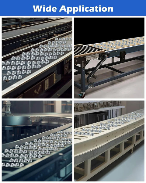 32 Pcs Surface Roller Ball Transfer Bearings 1 Inch Carbon Steel Units on conveyor lines demonstrating wide application