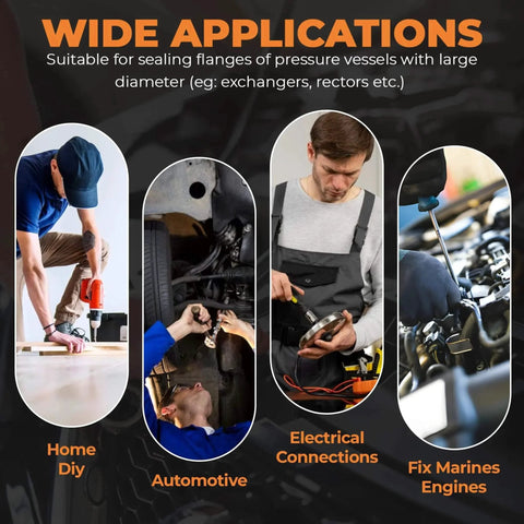 Collage of applications for 325 Piece Copper Crush Washers Assortment Kit With 10 Sizes M5 To M14 for diverse uses