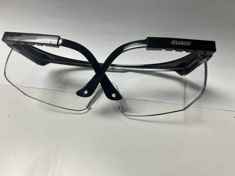 2 Pack Wide Frame Safety Glasses Goggles Anti Fog UV Resistant Over Glasses with black temples on white surface