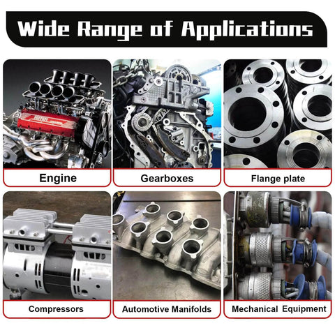 Image showcasing various applications for 340G RTV Silicone Gasket Maker Red Sealant For High Temperature Gaskets in engines and more.
