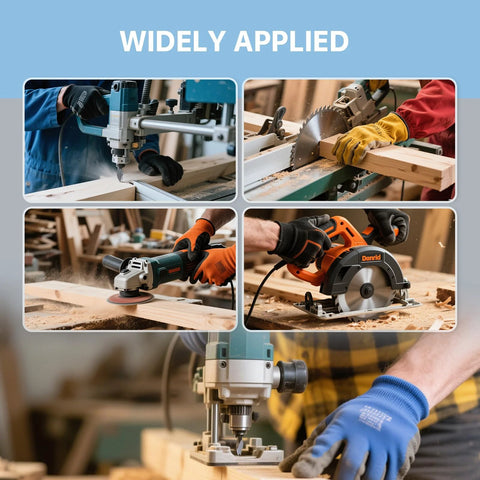 Ortis automatic vacuum switch in a woodworking workshop, collage of power drills, circular saw, and grinder