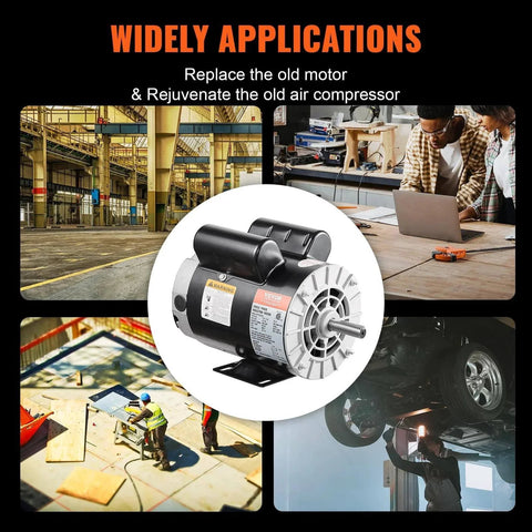 5HP SPL Air Compressor Electric Motor, 230V 17.6Amps, 56 Frame 3450RPM, 5/8" Keyed Shaft, 1.88" Shaft Length, Single Phase, CW/CCW Rotation