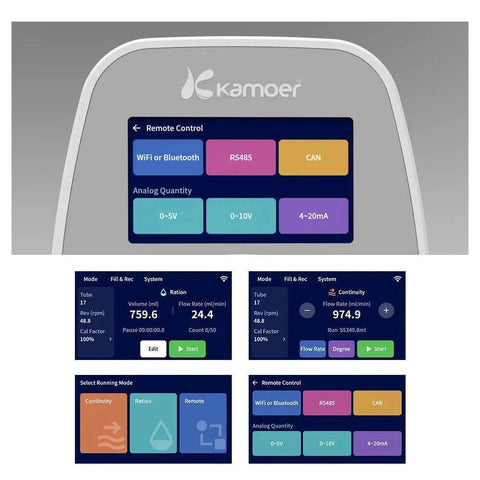 UIP WIFI E affordable intelligent high flow peristaltic pump touchscreen interface with control options displayed