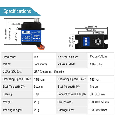 Specifications diagram of Waterproof 7KG Winch Servo & Tow Truck Crane Kit for 1/18 TRX4M(Black) with measurements and details.