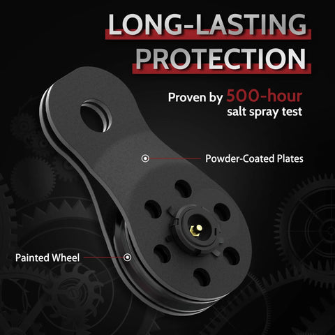 Winch Snatch Block Pulley 11 Tons Fits 1/4" to 1/2" Rope, Towing Off Road Recovery Kit Winch Accessories with powder-coated plates and painted wheel, proven 500-hour salt spray test for durability.