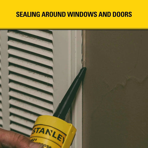 Application of All Purpose RTV Silicone Sealant White Caulk 12 Pack 100 Percent Waterproof Industrial Grade Silicone on window frame