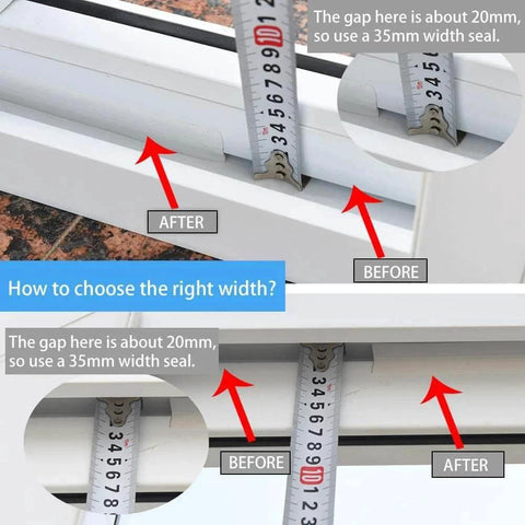 Weather Stripping, Silicone Door Seal Strip Door, Window, Transparent 16 Feet Long (Width 25mm) installation illustration with measuring tape.
