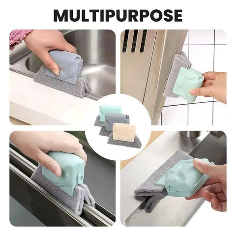 Window Groove Cleaning Brush Set with Magic Track Cleaner Mini Brush and Replaceable Cloths cleaning various surfaces