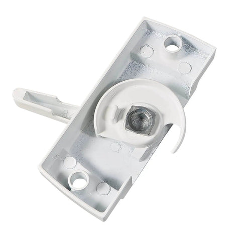 Close-up of Two Pack Window Sash Locks and Keeper for Sliding Windows with Universal Left and Right Sash Locks, white cam action, two inch hole centers.