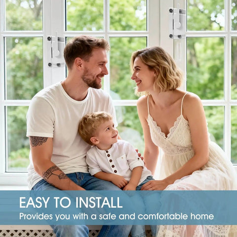 Family sitting near windows with Three Pack Window Sash Lock Set For Sliding Windows Replaces Latches On Single Hung And Double Hung White Cam Lock.