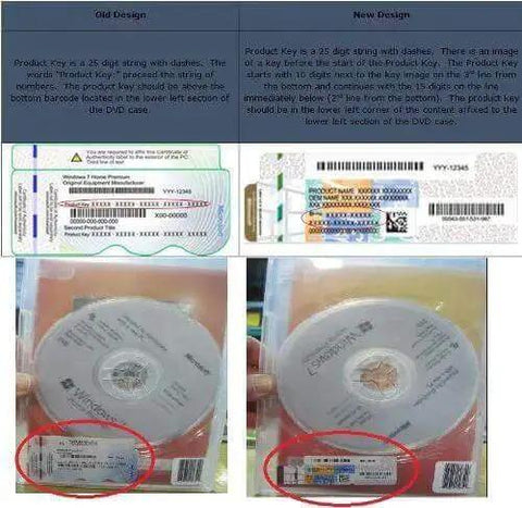 Windows 7 Home Premium SP1 64-Bit OEM System Builder DVD 1 Pack Old Packaging with product key design changes.
