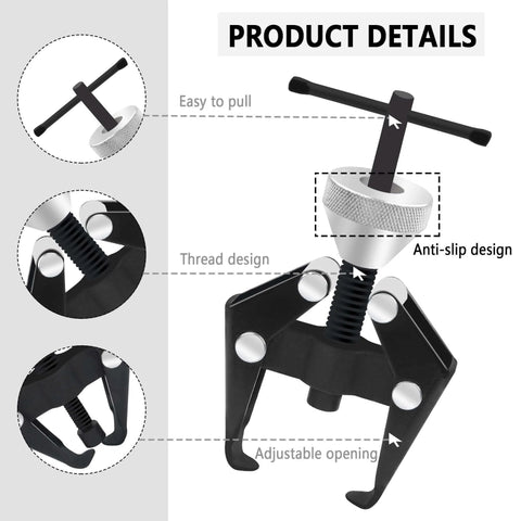 Windshield Wiper Arm Removal Tool Kit with adjustable opening, thread design, and anti-slip handle shown in product details.
