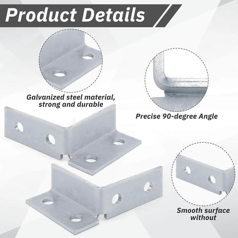 Four Piece Wing Shape Ninety Degree Fittings Set With Left And Right Brackets For One Half Inch Bolts And One And Five Eighths Inch Series Channels Use In Structural Connections For Professional Builders And Diy Projects. Galvanized 90-degree steel brackets for framing projects.