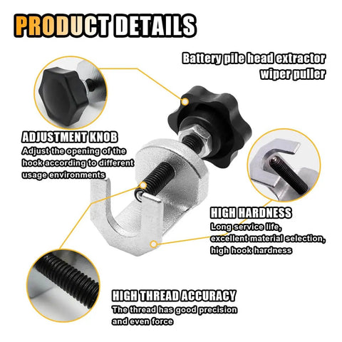 Car Windshield Wiper Arm Puller with adjustable knob, carbon steel material, 0.65 inch opening, high thread accuracy detail view