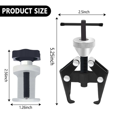 Windshield Wiper Arm Removal Tool Kit,Professional Bearing Puller & Battery Terminal Puller with dimensions labeled.