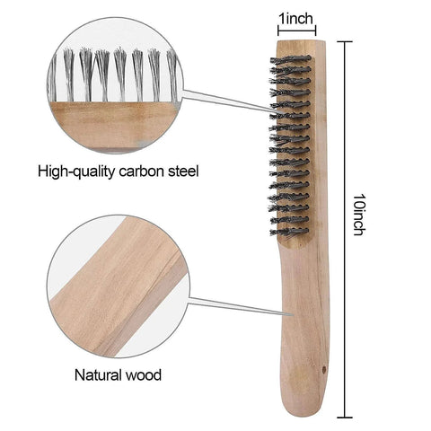 12 Pieces 10 Inches Wire Brush Wooden Handle, Multi-Purpose Wire Scratch Brush, Wire Brushes for Cleaning Welding Slags and Rust, 20 Steel Wires Each Hole