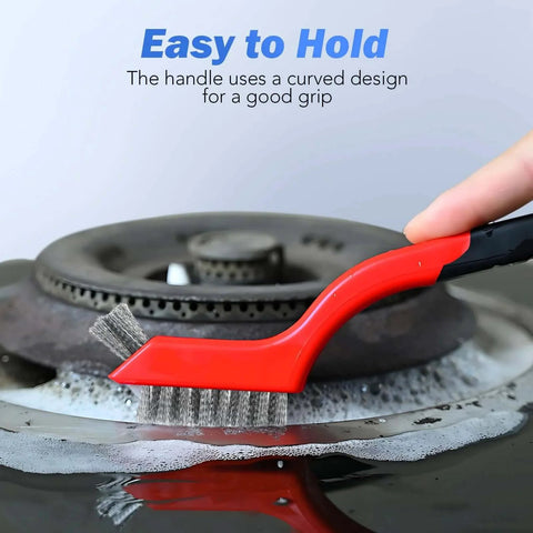 Wire Brush Set, 6 Pcs Brass/Stainless Steel/Nylon Wire Brushes for Cleaning with Curved Handle Grip used on stovetop