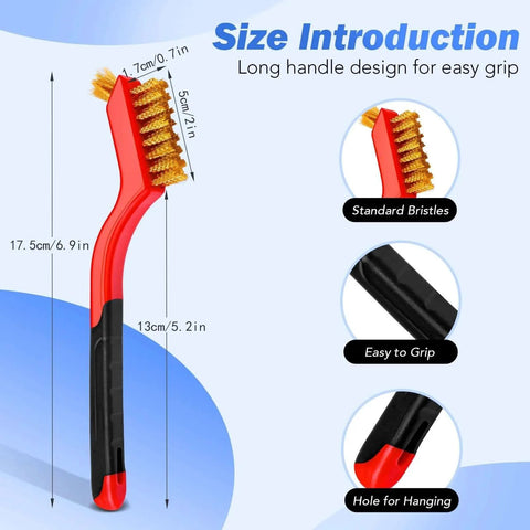 Wire Brush Set, 6 Pcs Brass/Stainless Steel/Nylon Wire Brushes for Cleaning with Curved Handle Grip for Rust Removal