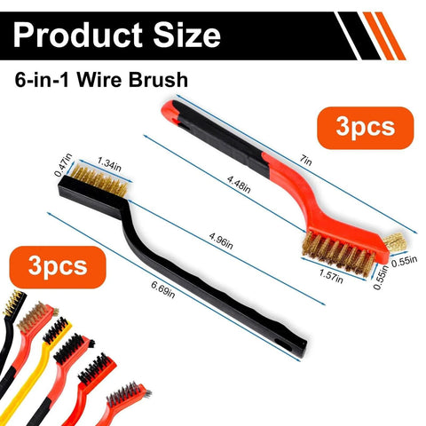 Wire Brush Set, 6 Pcs Professional Wire Brushes for Cleaning Rust, Stainless Steel/Brass/Nylon Brushes with arc-shaped handles