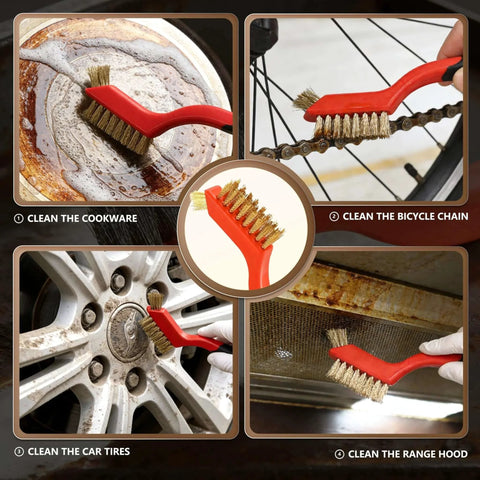 6 Pieces Wire Brushes Set, Nylon/Brass/Stainless Steel Bristles for Cleaning Welding Slag and Rust, used on cookware, tires, and range hood