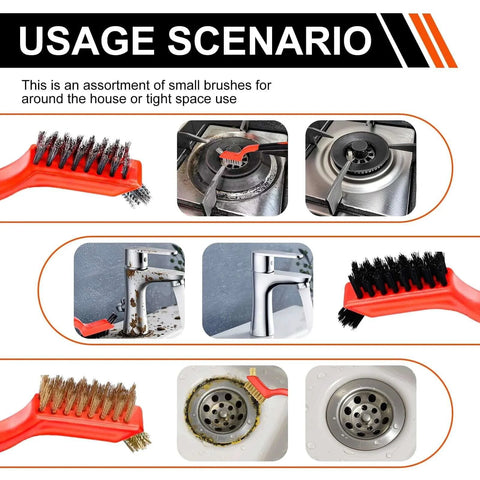 Image showing the usage of Wire Brush Set, 6 Pcs Professional Wire Brushes for Cleaning Rust in various household scenarios.