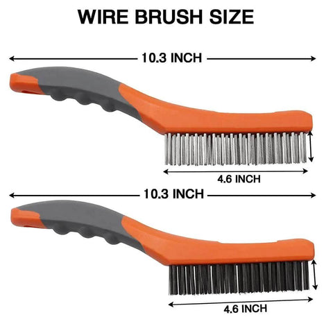 Wire Brush Set, Heavy Duty Stainless Steel and Carbon Steel Wire Brushes for Cleaning Rust, Grill, Paint, 10" Handle, Size Chart