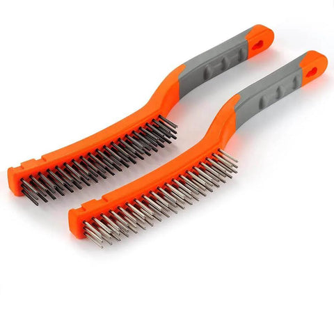 Stainless Steel Wire Brush and Carbon Steel Bristles Brush Set with 14-inch handles for rust and paint removal, 2 Pcs