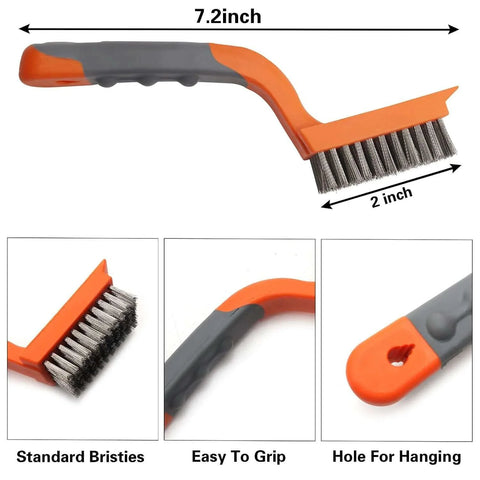 Wire Brush 3Pcs Brass/Stainless Steel/Nylon Wire Brushes for Cleaning Rust Bristle Brush Set with rubber handle, orange and gray