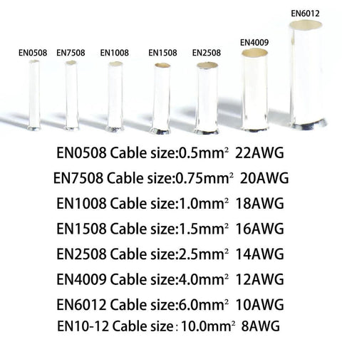 1100 Piece Wire Ferrules Kit With Tinned Copper Crimp Connectors For Electrical Cables, six sizes from 0.5 to 10 mm², EN standard.
