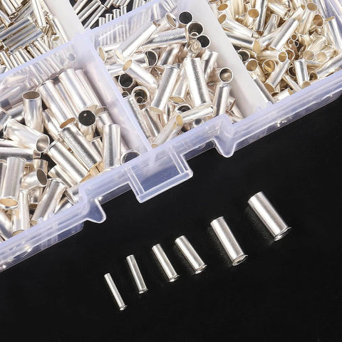 600 Pcs Wire Ferrules Kit With 7 Sizes Non Insulated Copper Crimp Terminals Tinned Copper Assortment in a plastic box