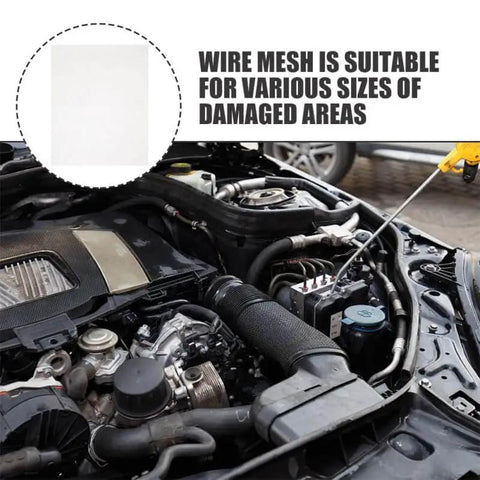 Auto Body Bumper Repair Welding Mesh Patch for Cracks and Holes with metal wire screen over car engine