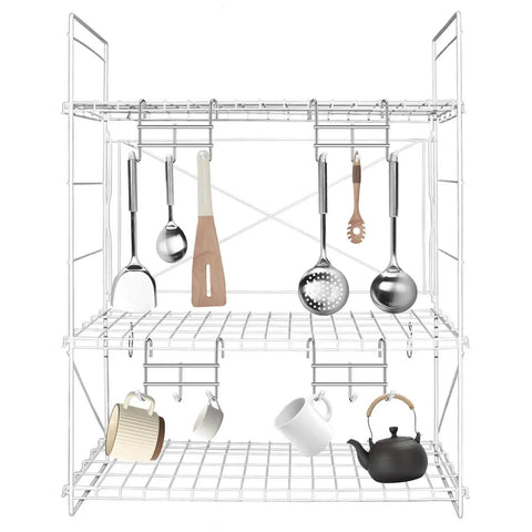 Hooks for Wire Shelving, Multi-Purpose Durable Hanging Wire Shelving Hooks with Rubber Cover holding kitchen utensils on grid panel