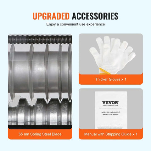 Upgraded accessories for Automatic Electric Wire Stripping Machine 60W with gloves, manual, and 65 mm spring steel blade