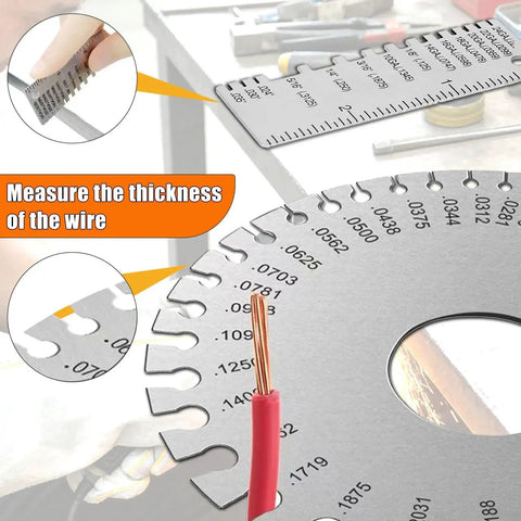 Complete Welding Accessories Tools Kit For Beginners Including Wire Sheet Thickness Gauges showing wire size measurement