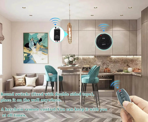 Modern kitchen showcasing Compact Wireless Relay Remote Switch 12V 5V 12V 48V 10A Relay for lights and industrial control.
