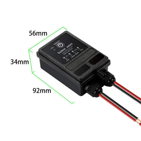 Remote Control Relay Switch 12V-72V DC Wireless Receiver IP65 Waterproof 40A for Outdoor Lights and Motors, dimensions shown