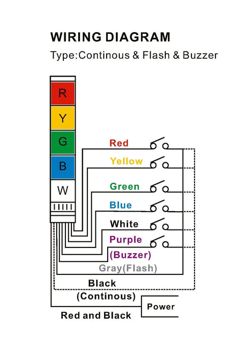 Wiring diagram for Industrial Signal Tower Light 110V AC LED Stack Light With Red Yellow Green LEDs And Buzzer Alarm