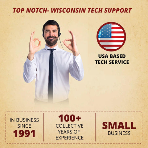 Friendly technician representing USA based tech service with experience since 1991, showcasing support quality.